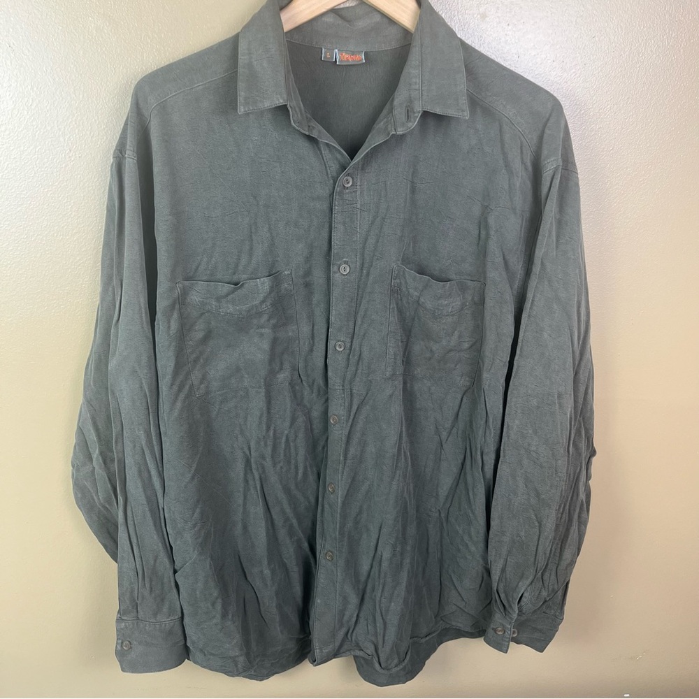 Tianello Olive Green 100% Tencel Button Up Men's Large